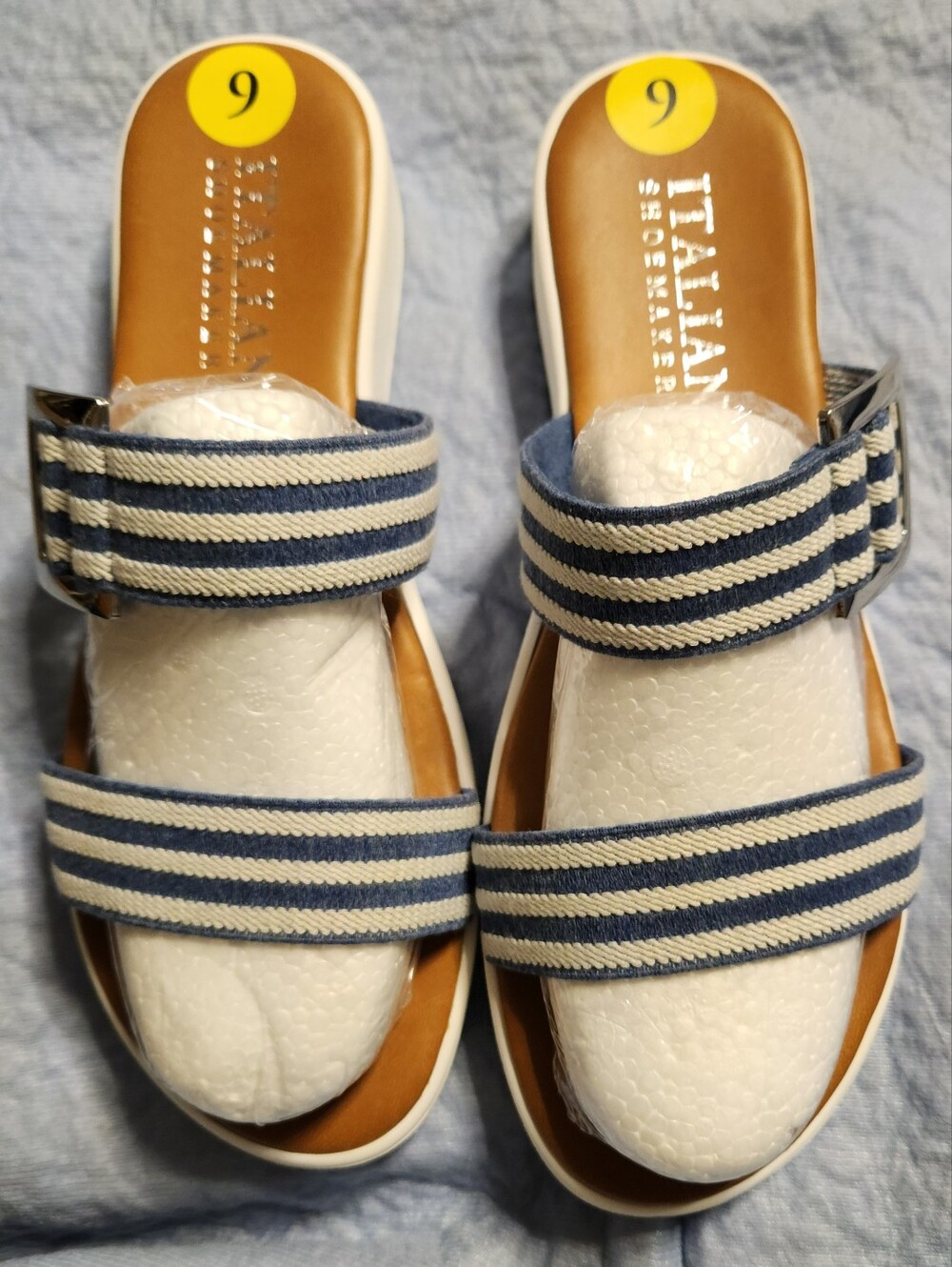 Italian Shoemakers Women's Navy and Cream Striped Slide Sandals